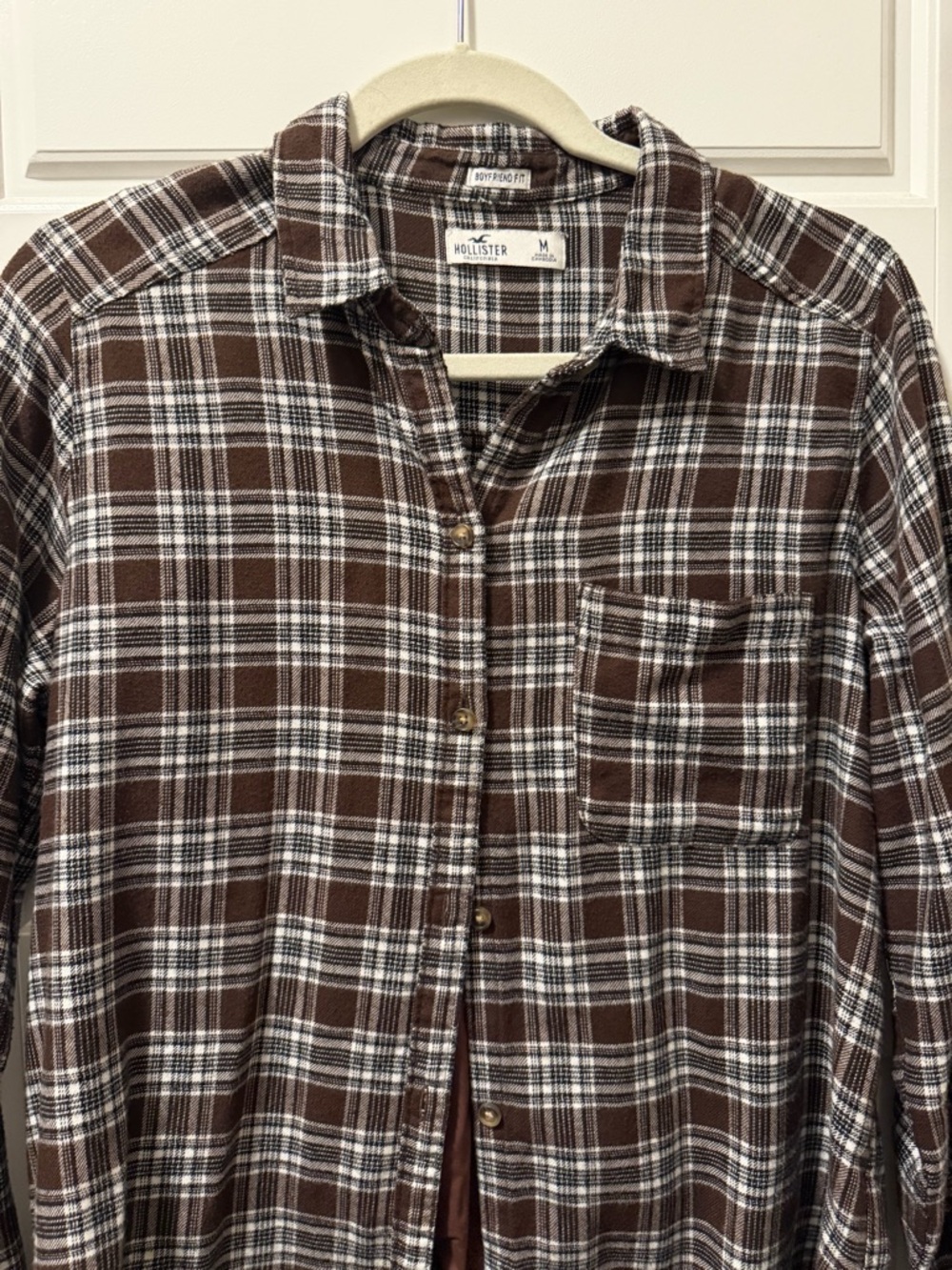 Hollister Brown and White Plaid Button-Down Shirt